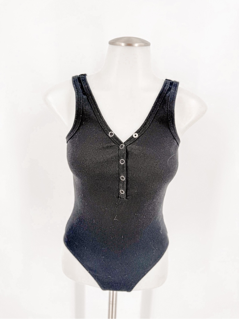 wild fable Black Ribbed Snap-Front Tank Bodysuit